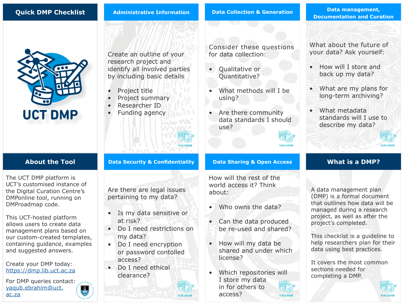 Screenshot of [UCT's Data Management Planning Tool's Data Management Checklist.](http://www.digitalservices.lib.uct.ac.za/dls/systems/uct-dmp)