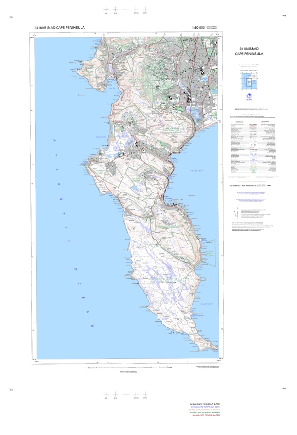 The Cape Peninsula (3418AB & AD) from South Africa's 1:50,000 topographic map series. The printed scale for these maps is 1:50,000, but what is it on your screen?