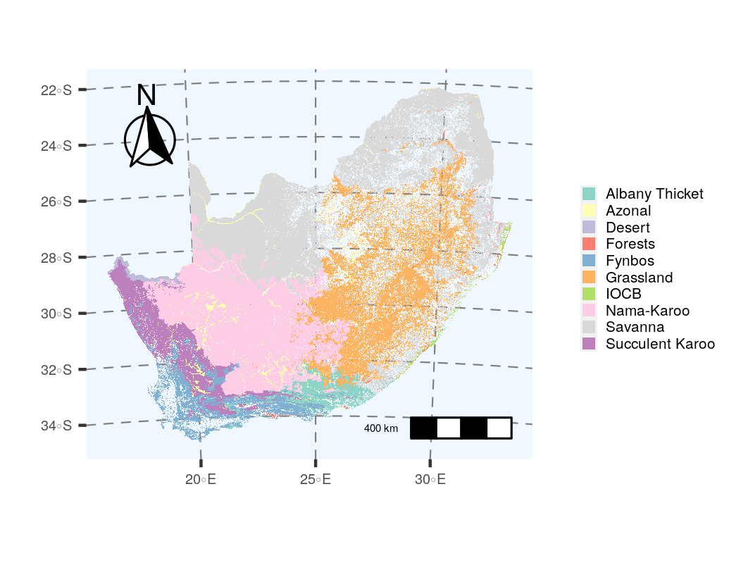 The remaining extent of the biomes of South Africa from @Skowno2021.
